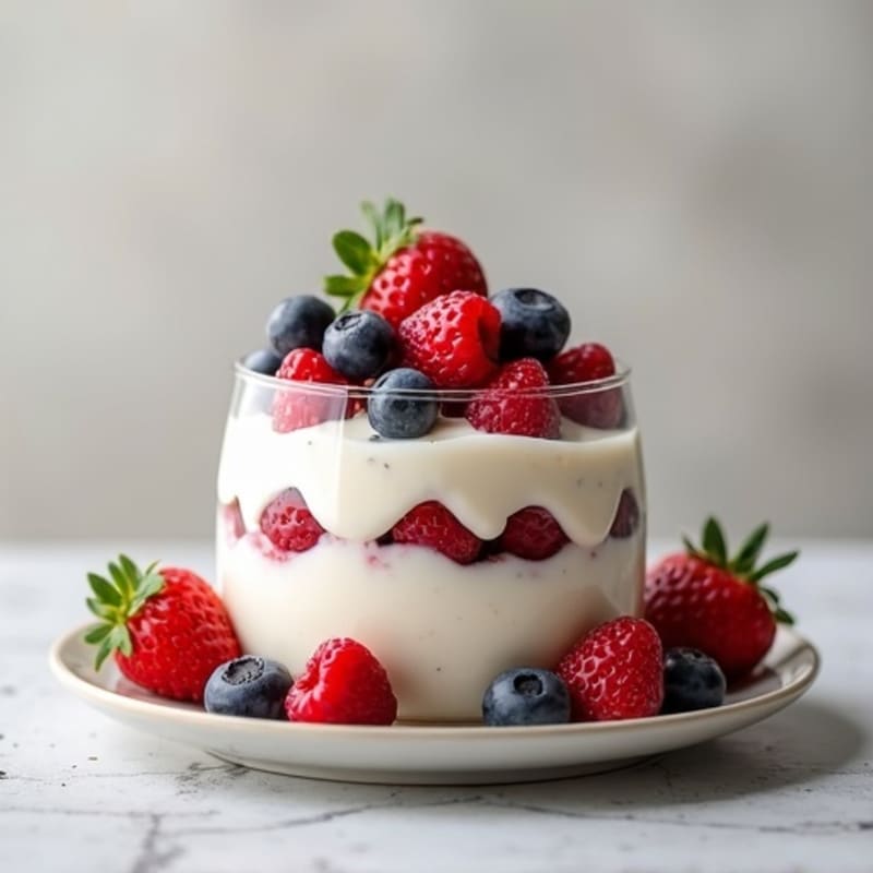 Creamy Vanilla Greek Yogurt Protein Parfait with Mixed Berries and Chia Seeds