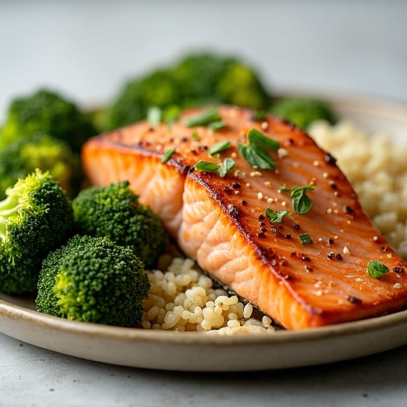 Seared Salmon with Roasted Broccoli and Quinoa