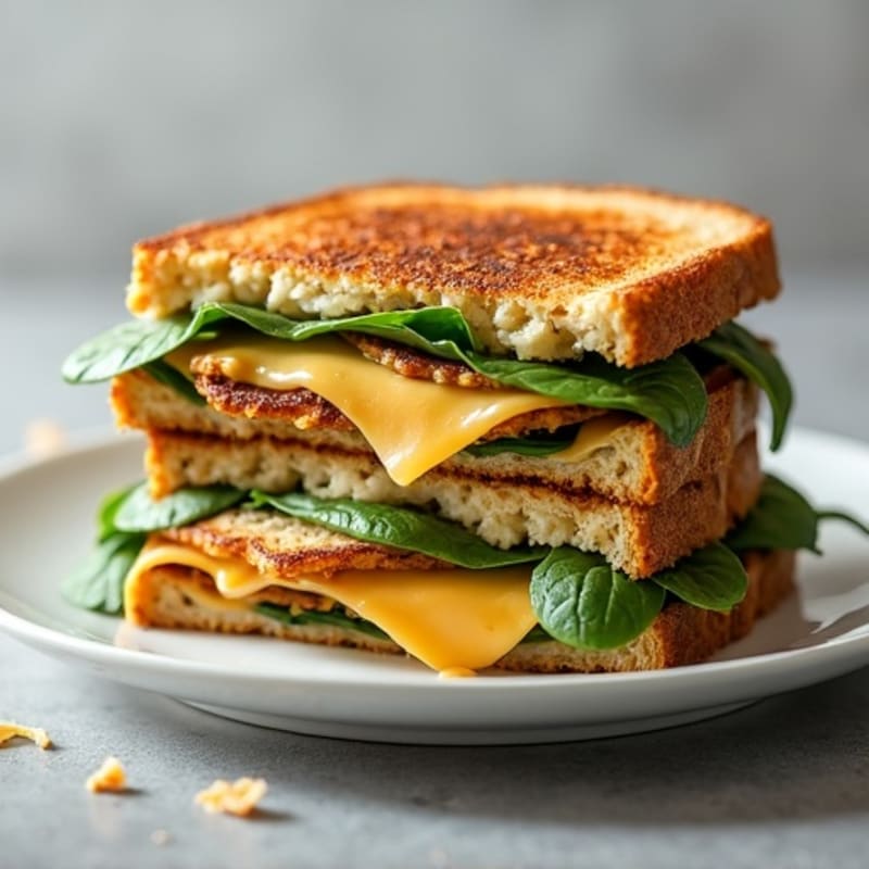 Crispy Whole Grain Triple-Decker Chicken and Spinach Grilled Cheese
