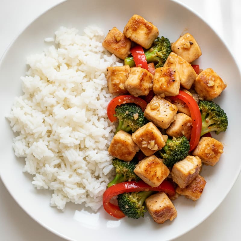Ginger-Garlic Chicken Stir-Fry with Rice