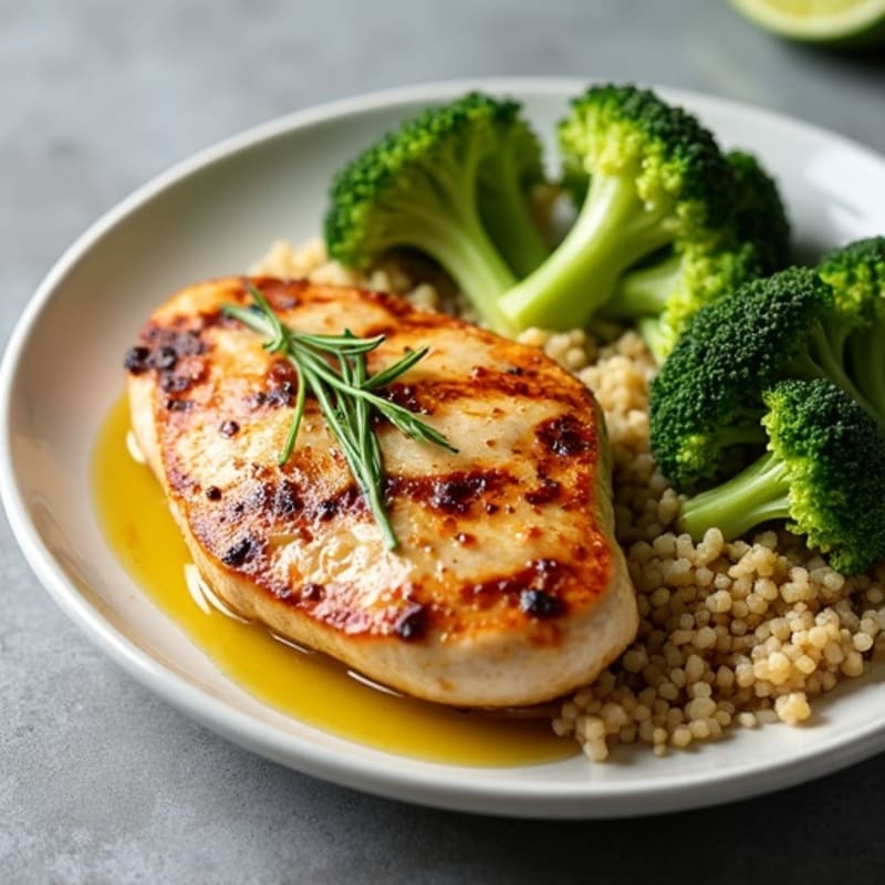 Grilled Chicken Breast with Roasted Broccoli and Quinoa