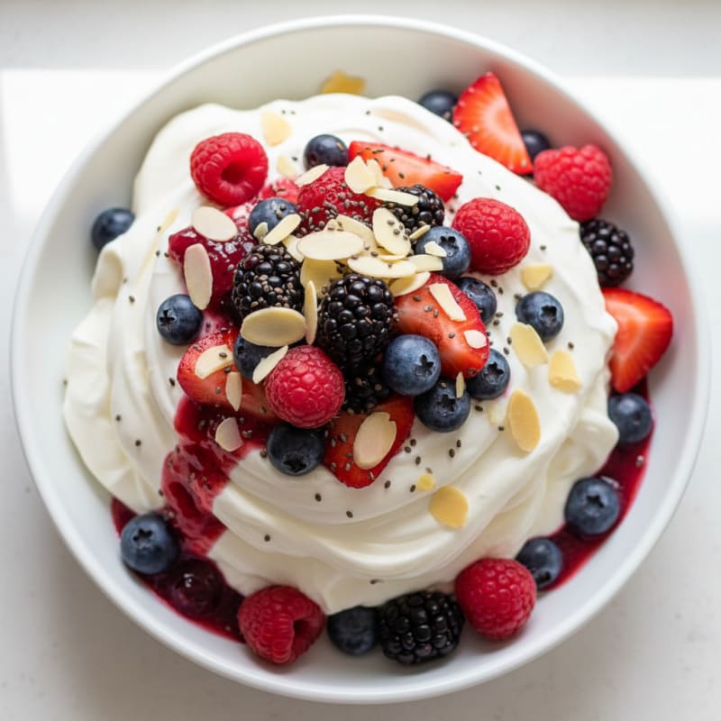 Greek Yogurt Protein Mousse with Mixed Berries