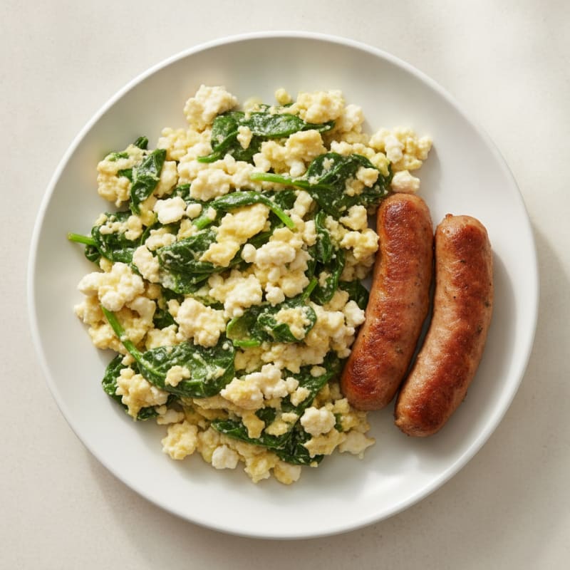 Cottage Cheese Scramble with Spinach and Turkey Sausage