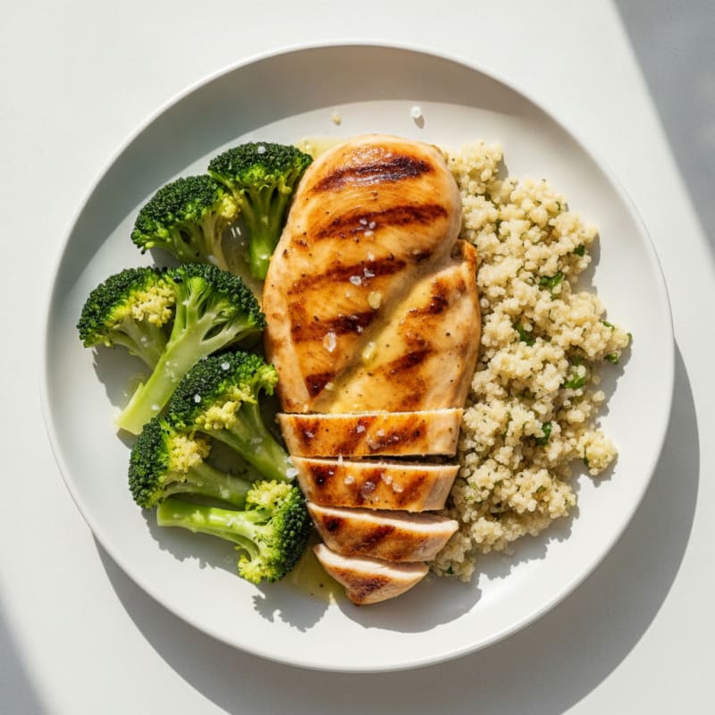 Grilled Chicken Breast with Quinoa and Steamed Broccoli