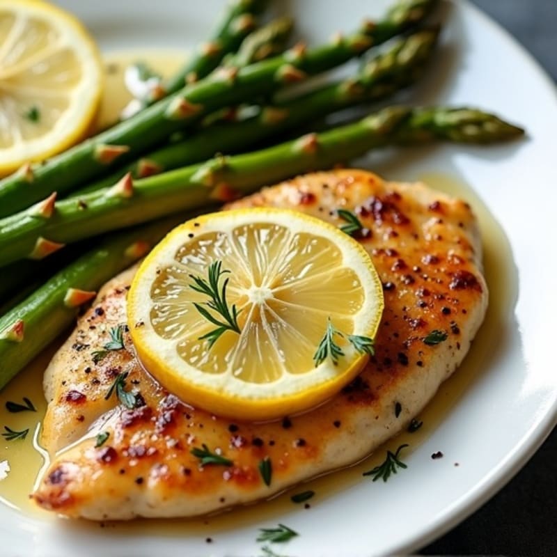 Lemon Garlic Pan-Seared Chicken with Roasted Asparagus