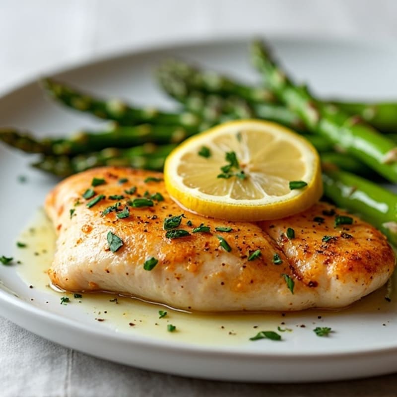 Lemon Garlic Pan-Seared Chicken with Roasted Asparagus
