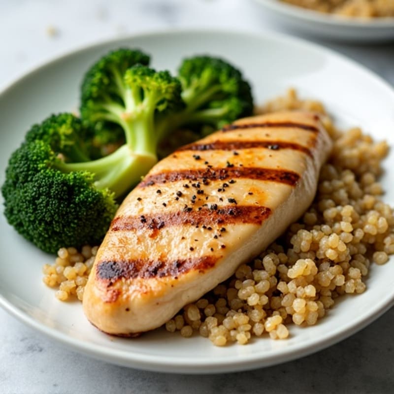 Grilled Chicken Breast with Roasted Broccoli and Quinoa