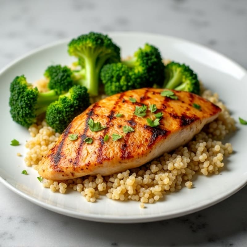Grilled Chicken Breast with Steamed Broccoli and Quinoa