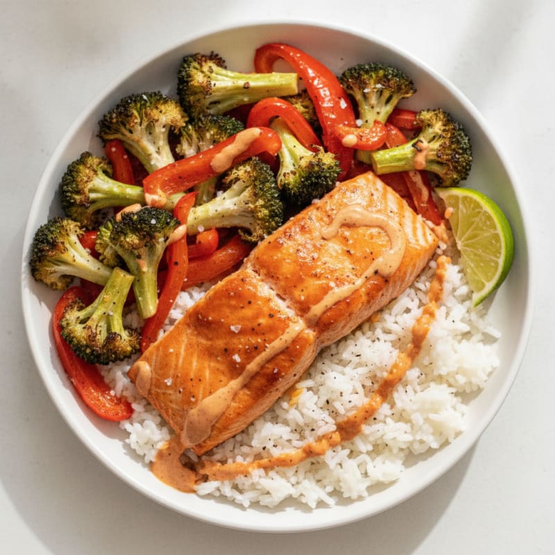 Sheet Pan Sriracha Salmon with Roasted Vegetables
