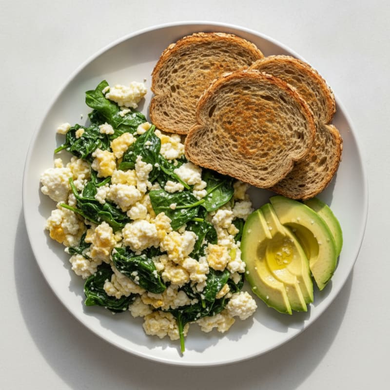 Cottage Cheese and Egg White Scramble with Sautéed Spinach