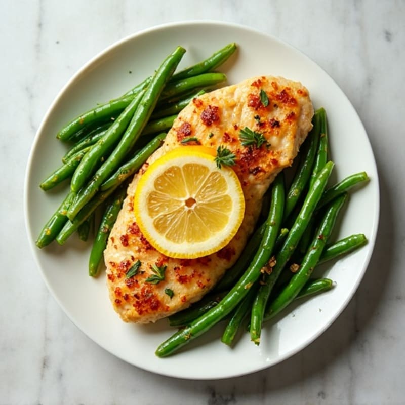 Lemon Garlic Pan-Seared Chicken with Steamed Green Beans