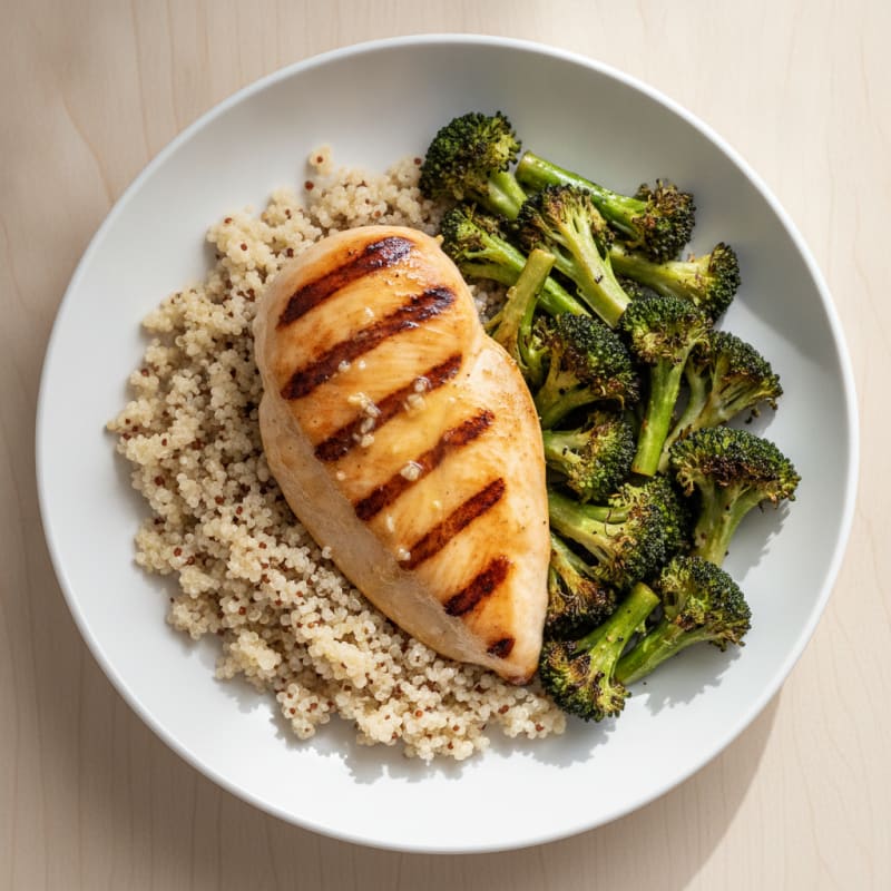 Grilled Chicken Breast with Quinoa and Roasted Broccoli