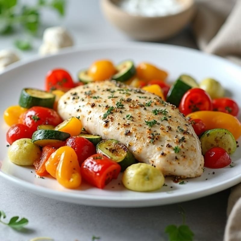 Herb-Crusted Greek Yogurt Chicken with Roasted Vegetables