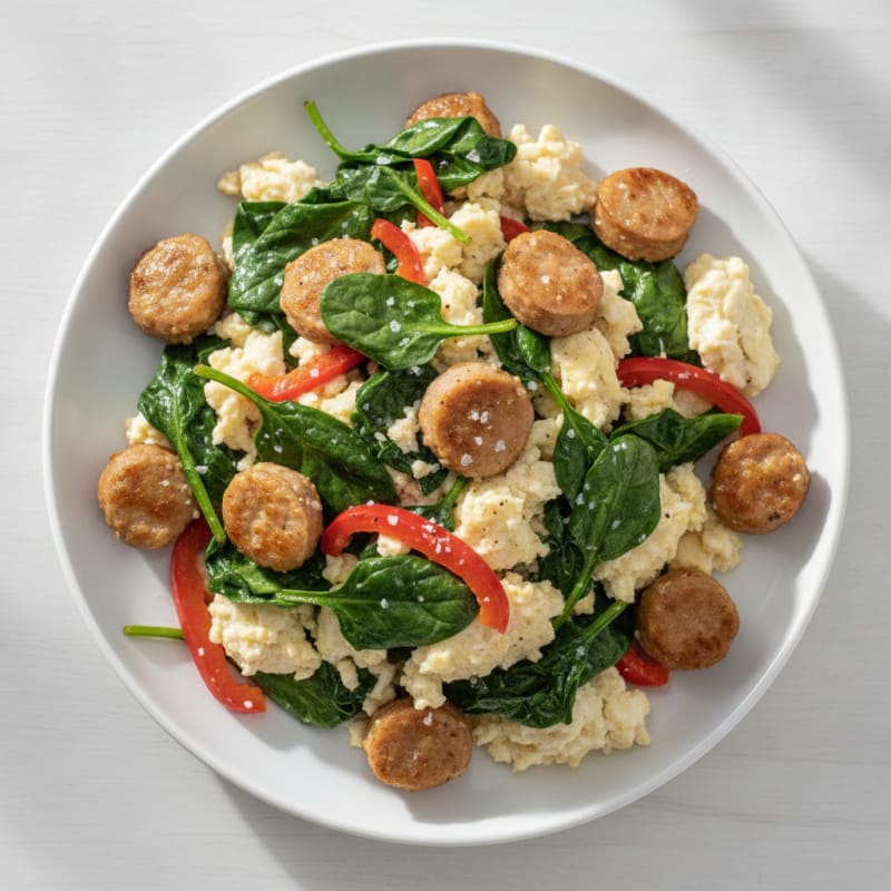 Egg White and Turkey Sausage Scramble with Spinach