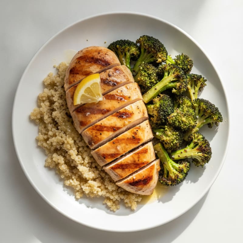 Grilled Chicken Breast with Quinoa and Roasted Broccoli
