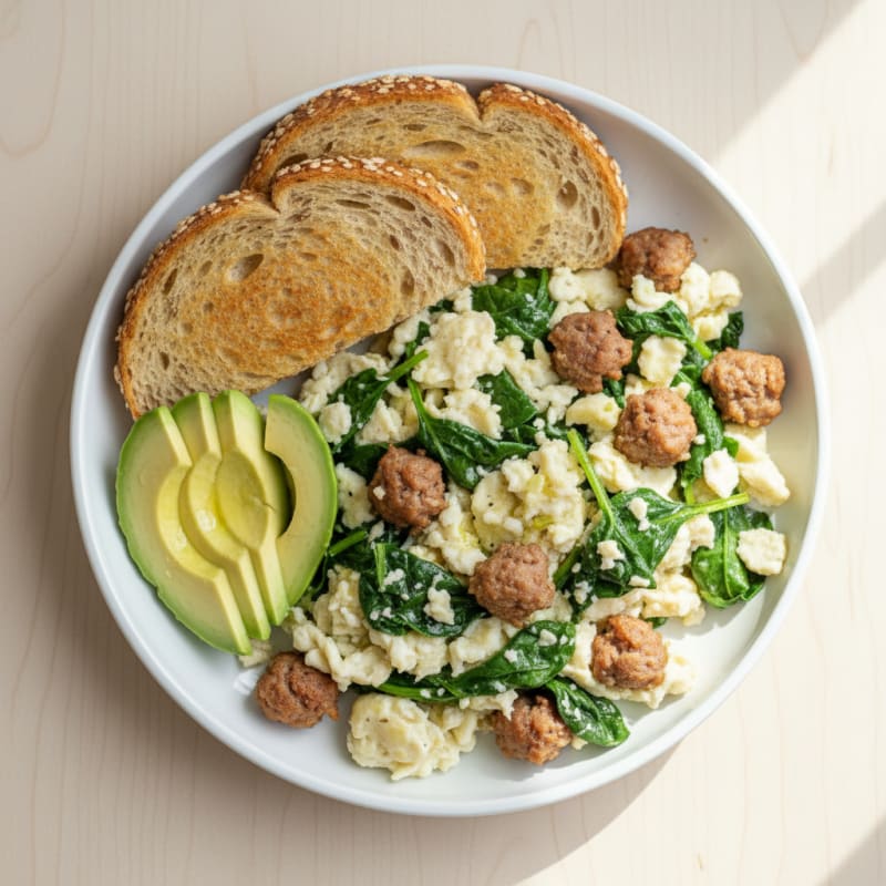 Egg White and Spinach Scramble with Turkey Sausage