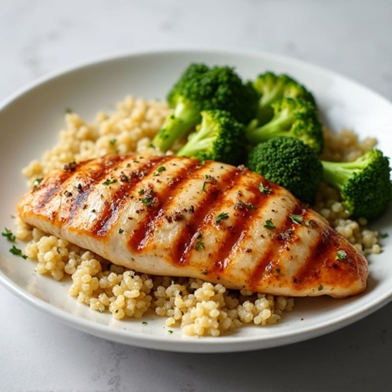Grilled Chicken Breast with Roasted Broccoli and Quinoa