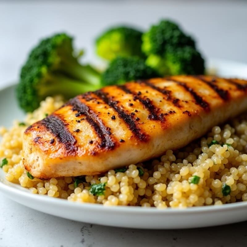Grilled Chicken Breast with Quinoa and Roasted Broccoli