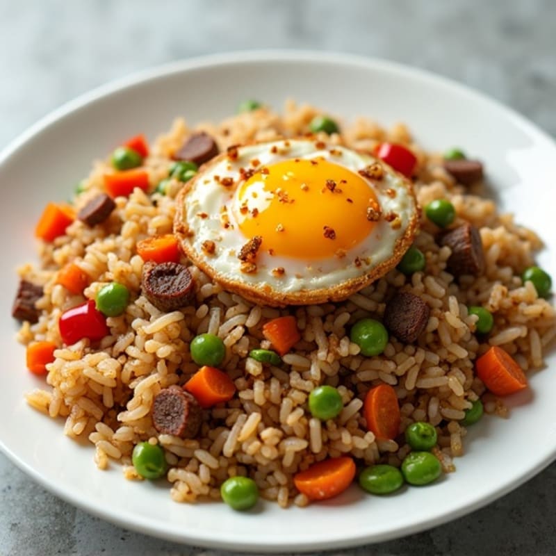 Lean Ground Beef Savory Fried Rice with Fresh Veggies