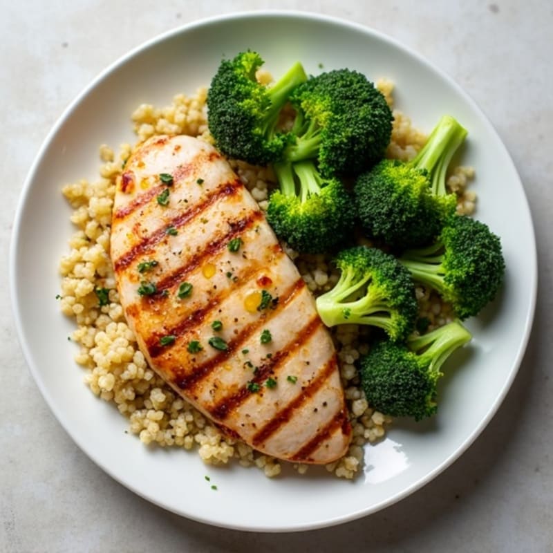 Grilled Chicken Breast with Quinoa and Steamed Broccoli