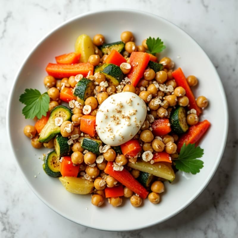 Roasted Vegetable and Chickpea Salad with Lemon Dressing