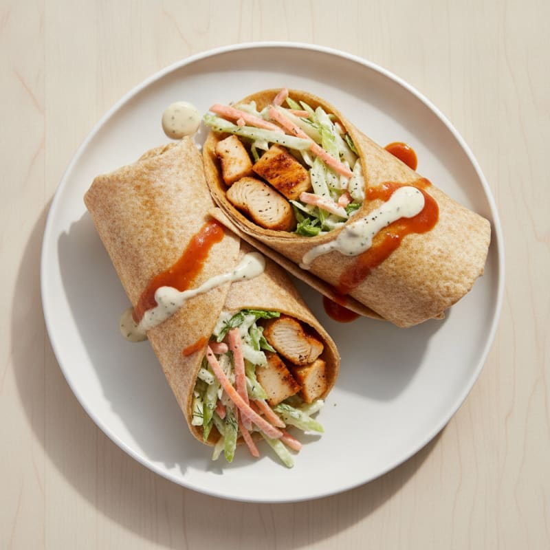 Buffalo Ranch Chicken Wraps with Celery Slaw