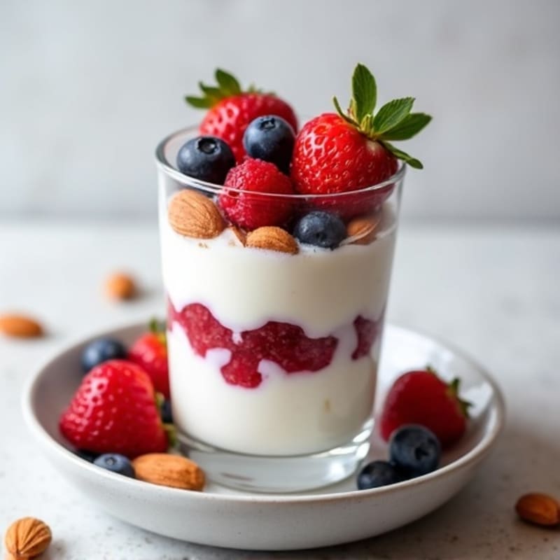 Greek Yogurt Protein Parfait with Mixed Berries and Almonds