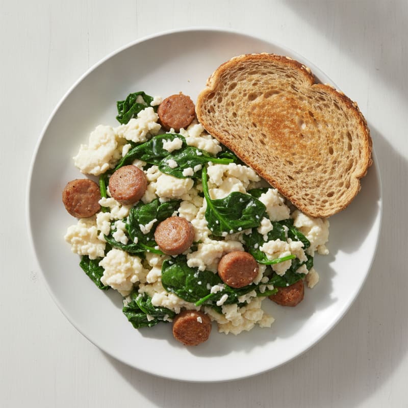 Egg White and Turkey Sausage Scramble with Spinach
