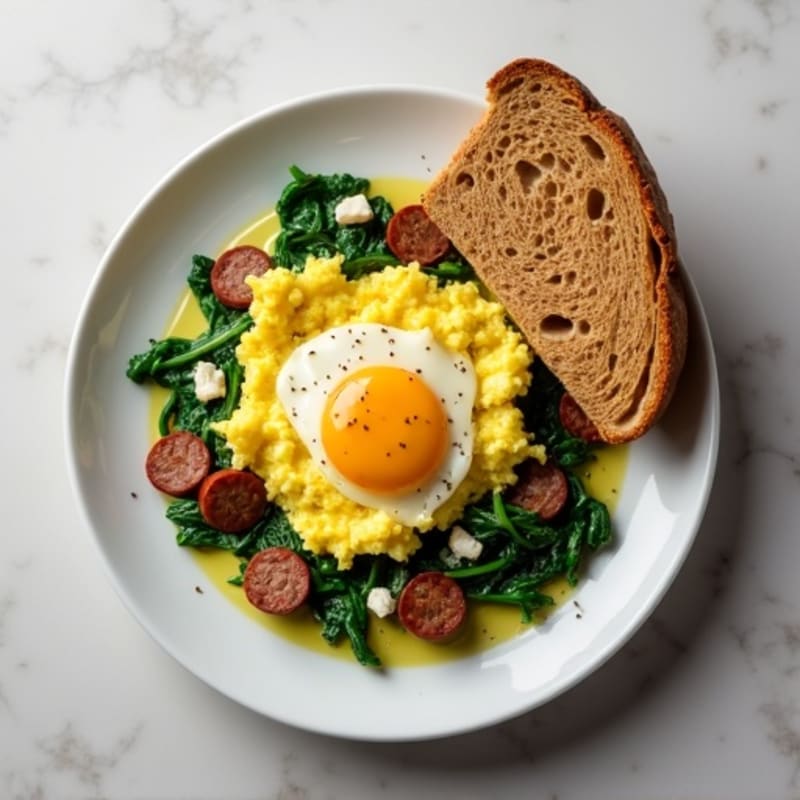 Egg White and Spinach Scramble with Turkey Sausage