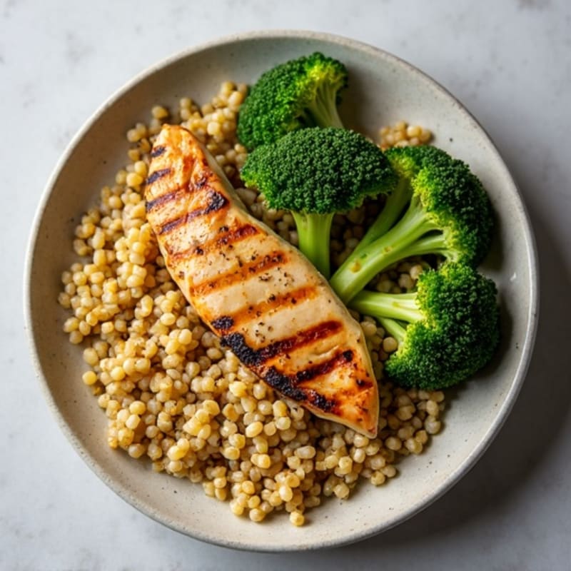 Grilled Chicken Breast with Quinoa and Roasted Broccoli