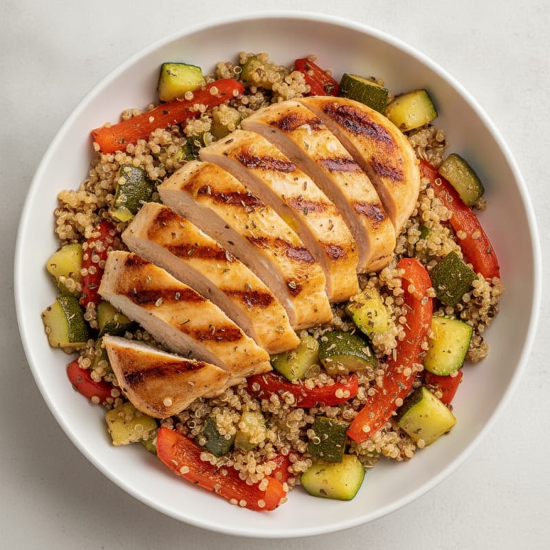 Grilled Chicken and Quinoa Bowl with Roasted Vegetables