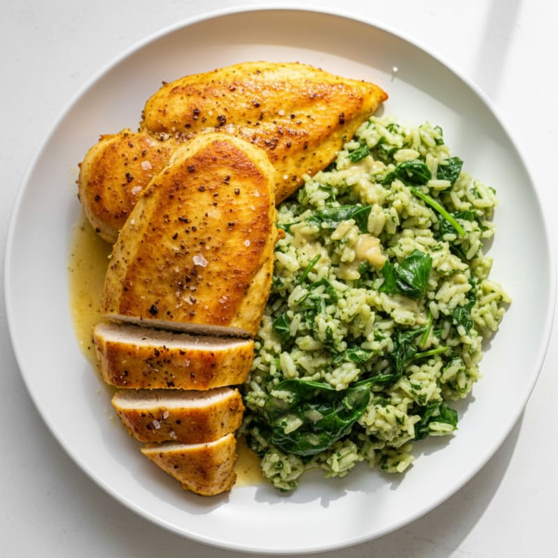 Golden Pan-Seared Chicken with Creamy Herb Rice