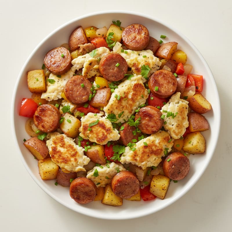 Crispy Egg White and Chicken Sausage Hash with Roasted Potatoes