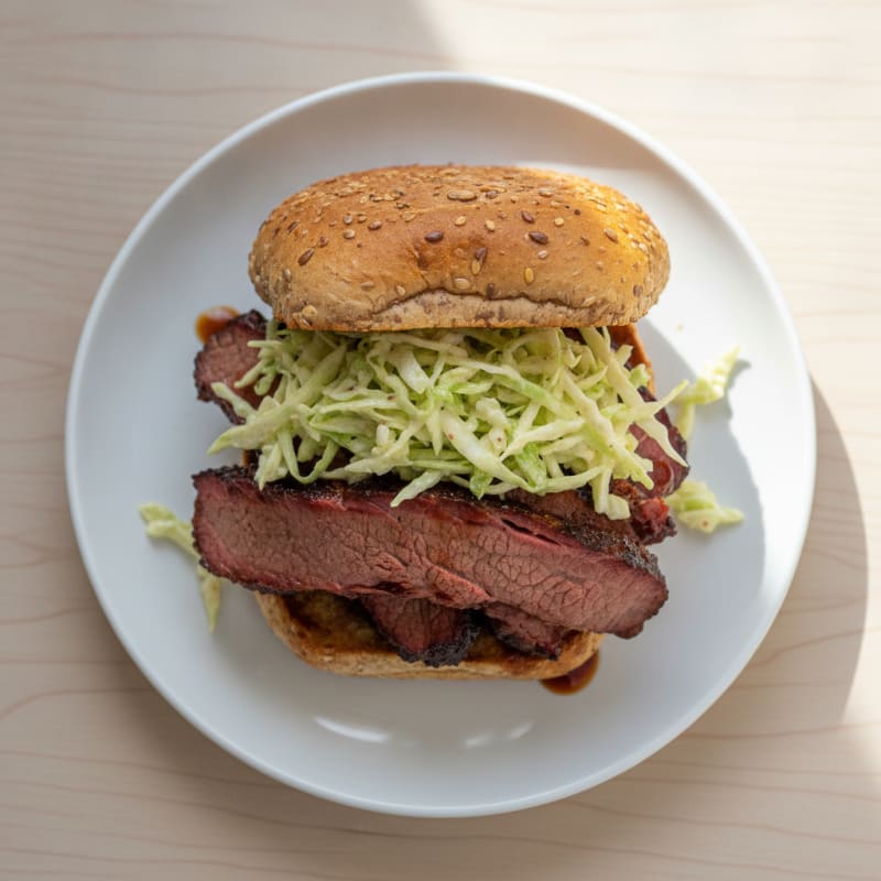 Smoky Brisket Sandwich with Tangy Slaw