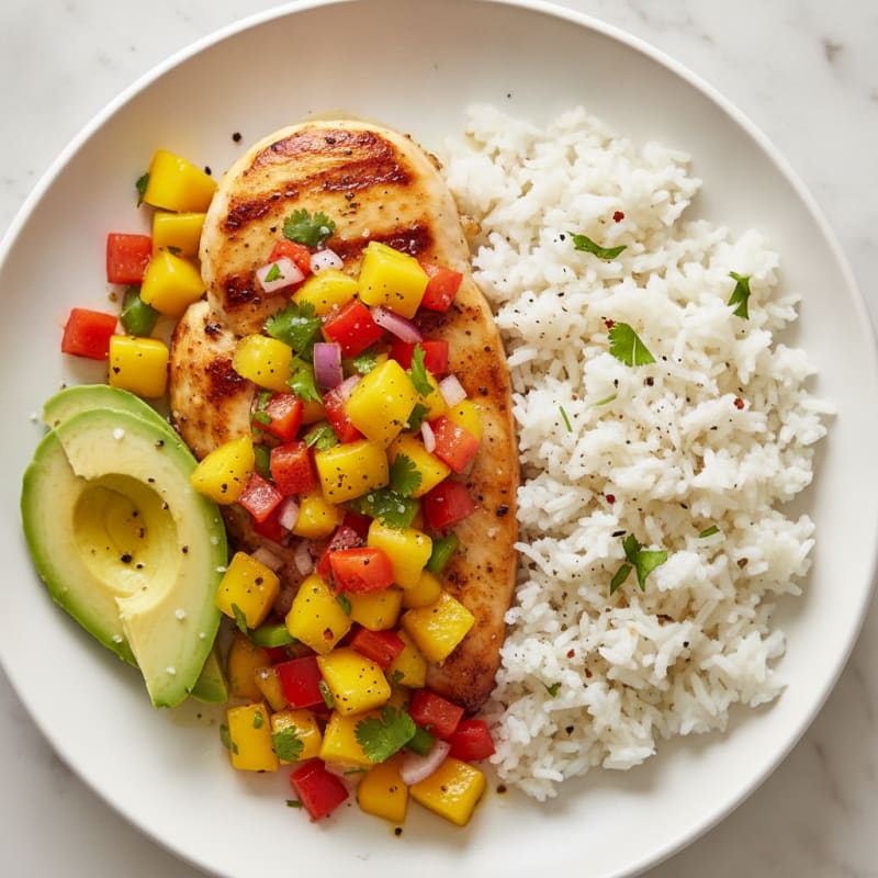 Mango Salsa Chicken with Cilantro Rice