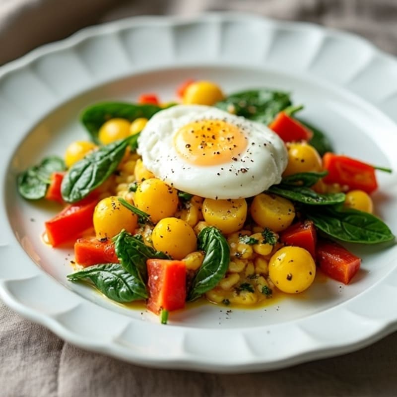Egg White Veggie Scramble with Cottage Cheese and Fresh Spinach