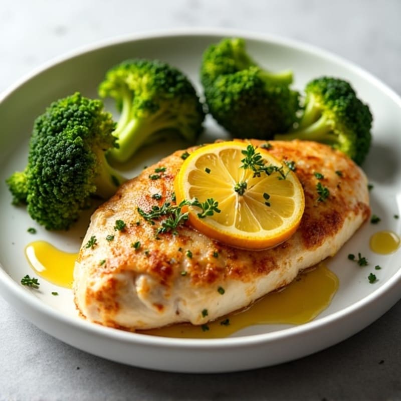 Lemon Garlic Pan-Seared Chicken with Roasted Broccoli