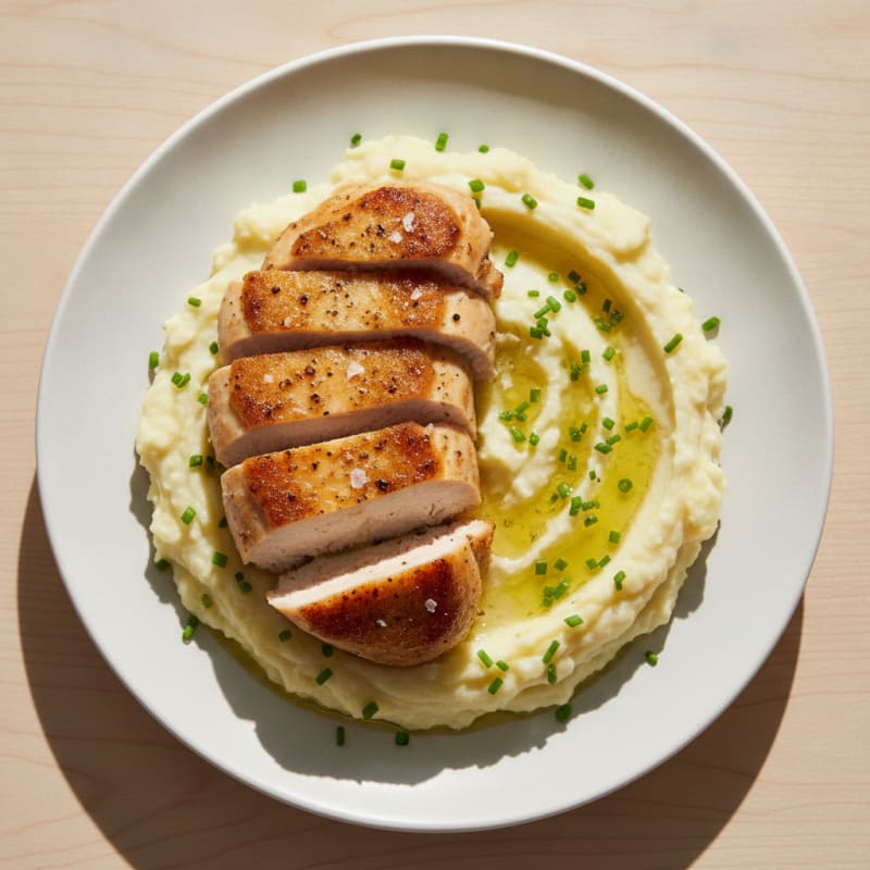 Buttery Garlic Mashed Potatoes with Pan-Seared Chicken