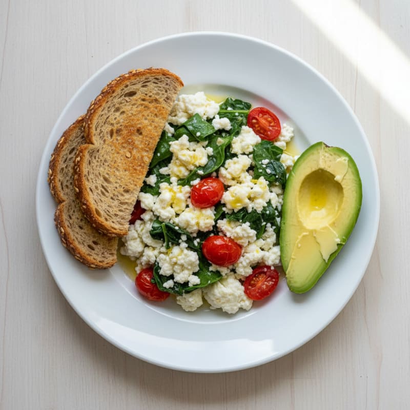 Egg White and Cottage Cheese Scramble with Spinach and Tomatoes