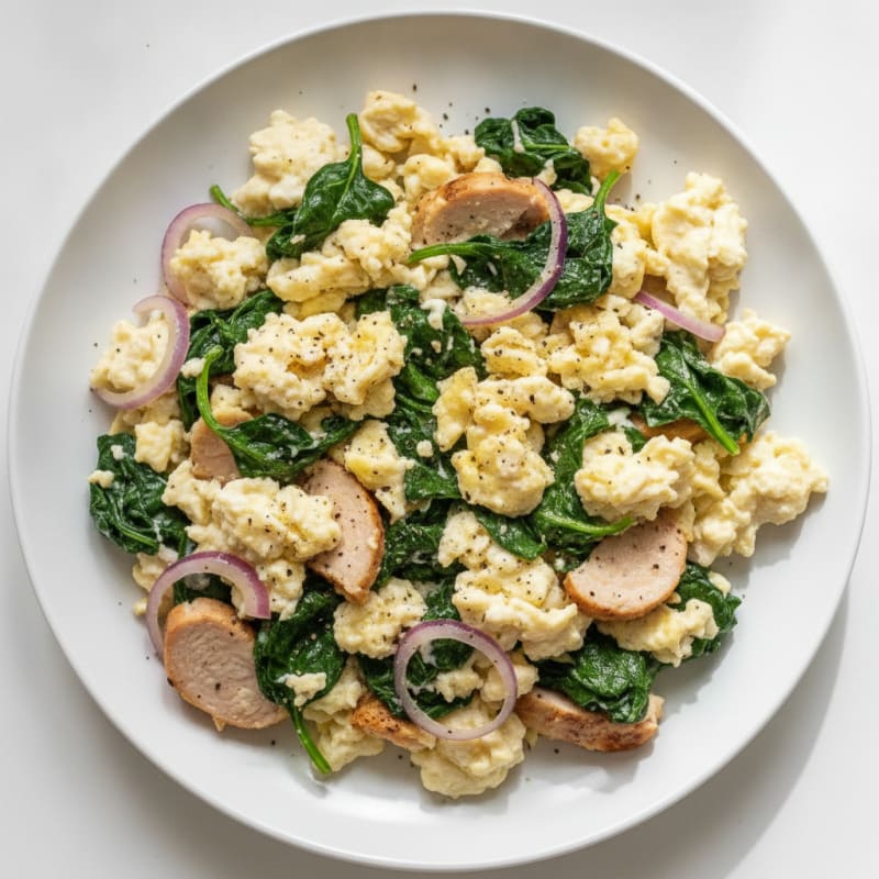 Egg White Spinach Scramble with Turkey Breast