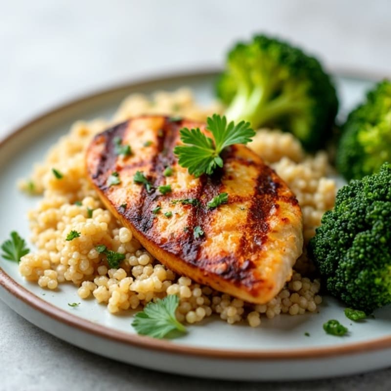 Grilled Chicken Breast with Quinoa and Steamed Broccoli