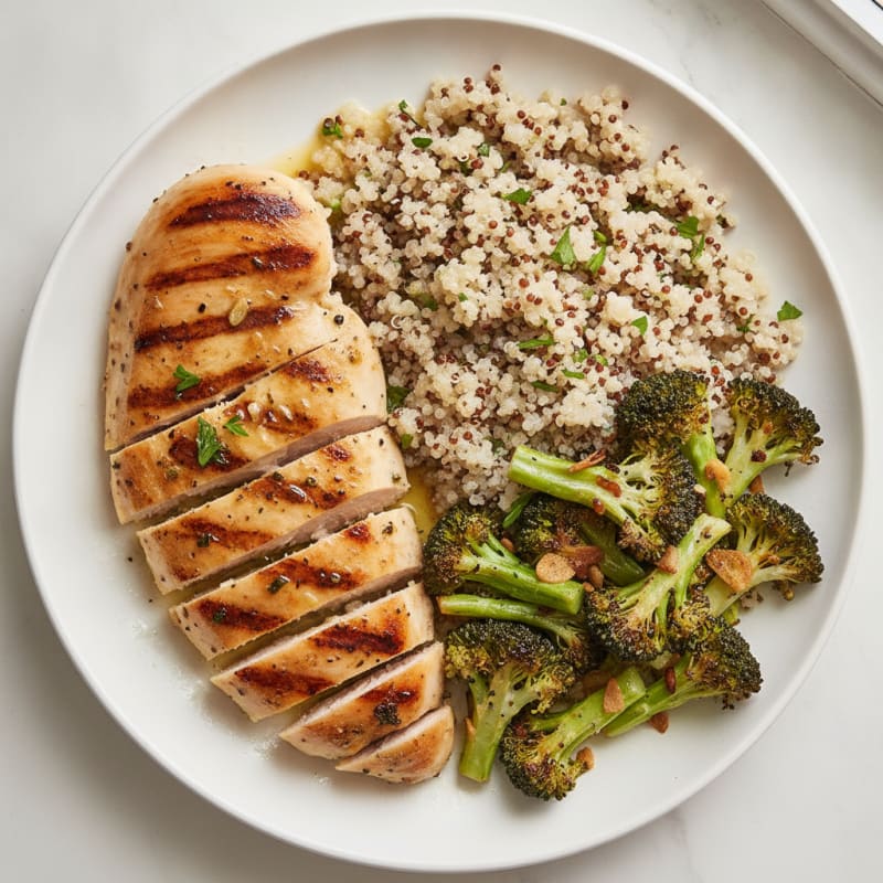 Grilled Chicken Breast with Quinoa and Roasted Broccoli