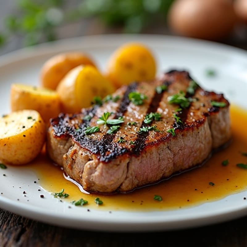 Pan-Seared Garlic Butter Steak with Roasted Crispy Potatoes