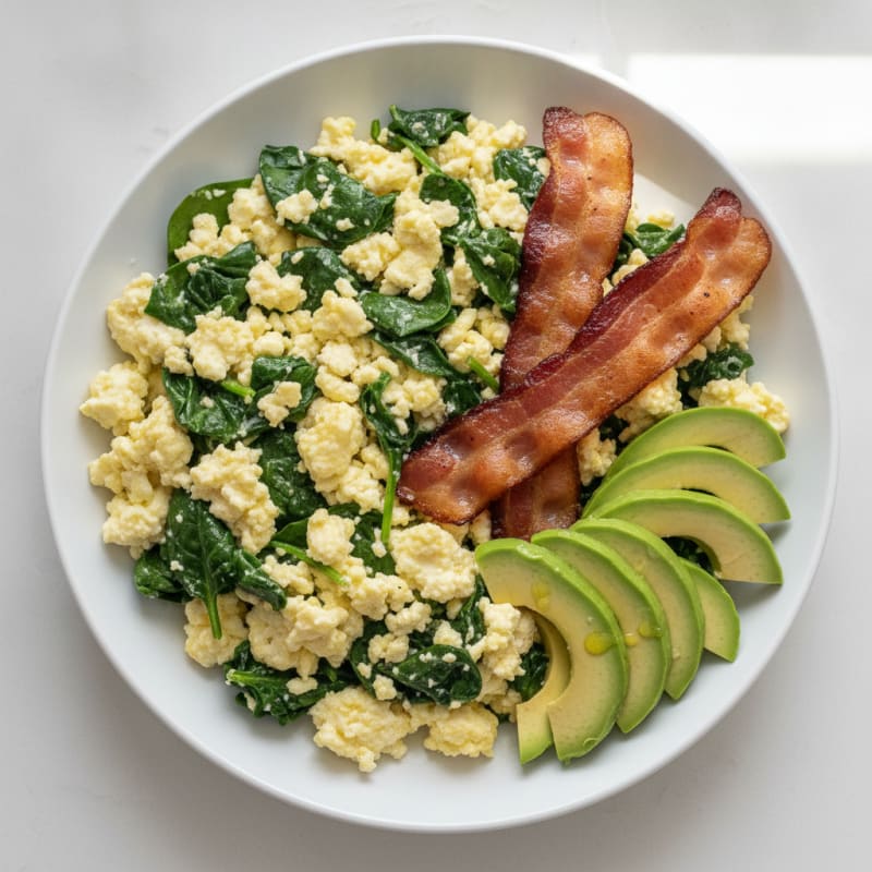 Cottage Cheese Scramble with Spinach and Turkey Bacon