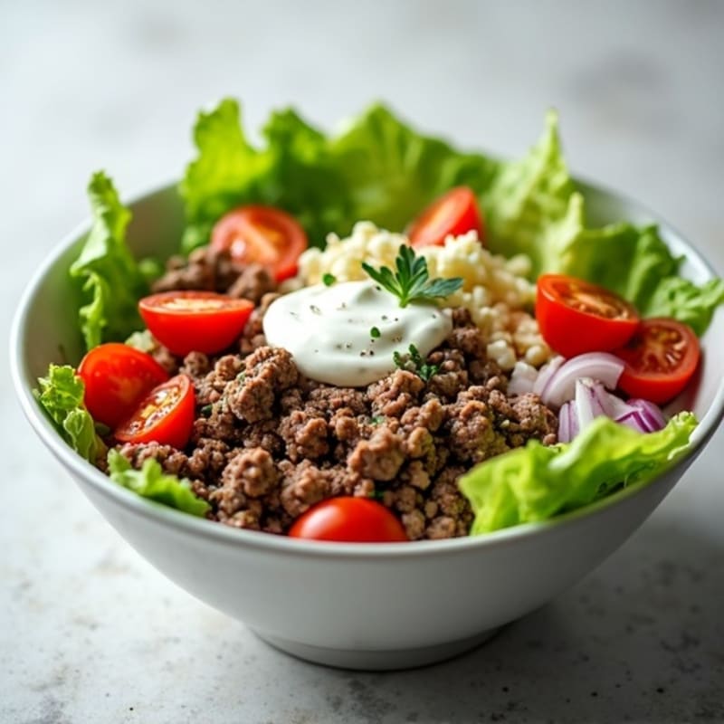 Lean Ground Beef and Crisp Lettuce Bowl with Creamy Tangy Dressing