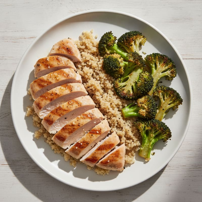 Grilled Chicken Breast with Quinoa and Roasted Broccoli