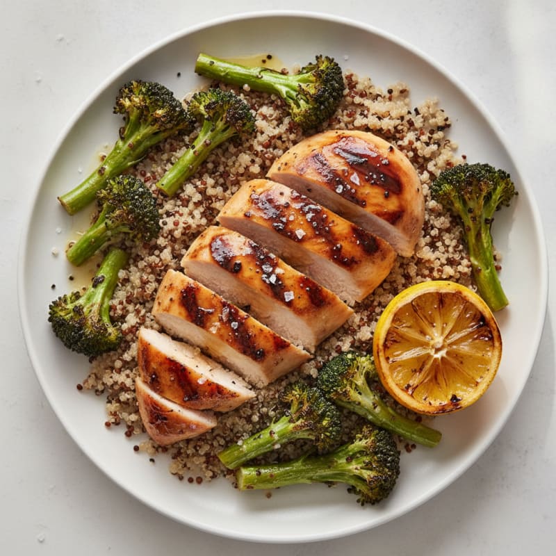Grilled Chicken Breast with Quinoa and Roasted Broccoli
