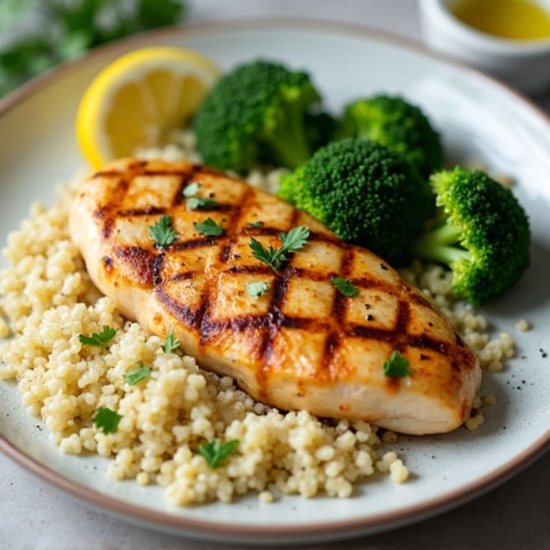 Grilled Lemon Chicken Breast with Steamed Broccoli and Quinoa