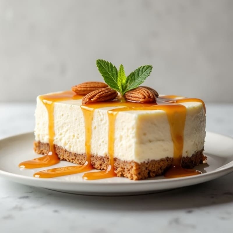 Protein-Rich Greek Yogurt Cheesecake with Date Caramel Drizzle