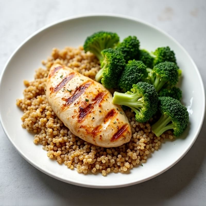 Grilled Chicken Breast with Quinoa and Steamed Broccoli